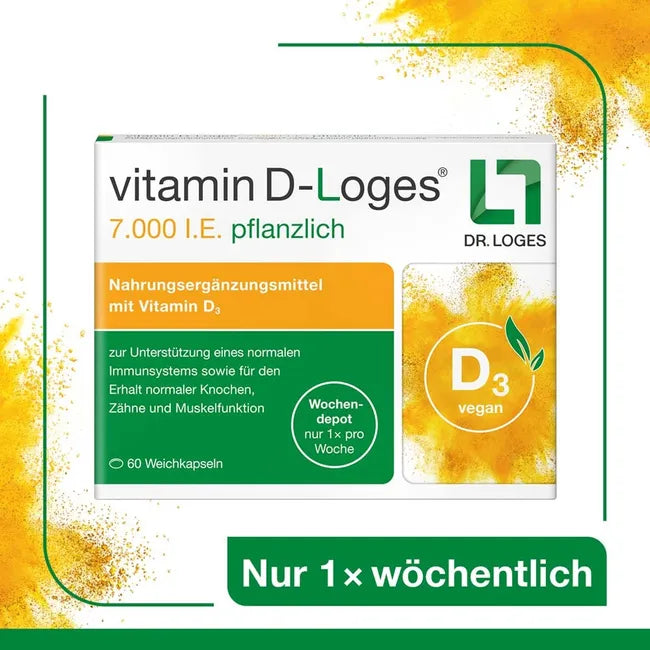 Vitamin D-Loges 7,000 IU Plant-Based | Vegan Vitamin D3 from Algae | Once Weekly | 90 Softgels | PZN 17525936