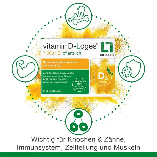 Vitamin D-Loges 7,000 IU Plant-Based | Vegan Vitamin D3 from Algae | Once Weekly | 90 Softgels | PZN 17525936
