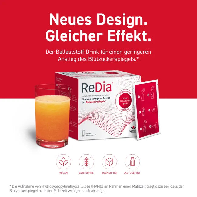 ReDia Fiber Drink | 4 g HPMC Plant-Based Fiber | Post-Meal Blood Glucose Support | Vegan & Sugar Free | 30 Sachets | 369 g PZN 17574509