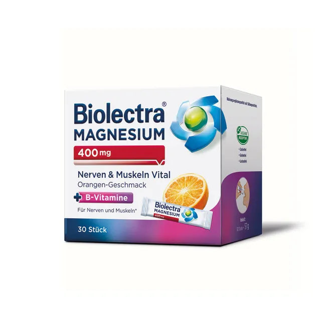 Germany Biolectra Magnesium 400 mg Nerves & Muscles Vital 60 Sticks Magnesium + B Vitamins Sugar Free PZN 19150883