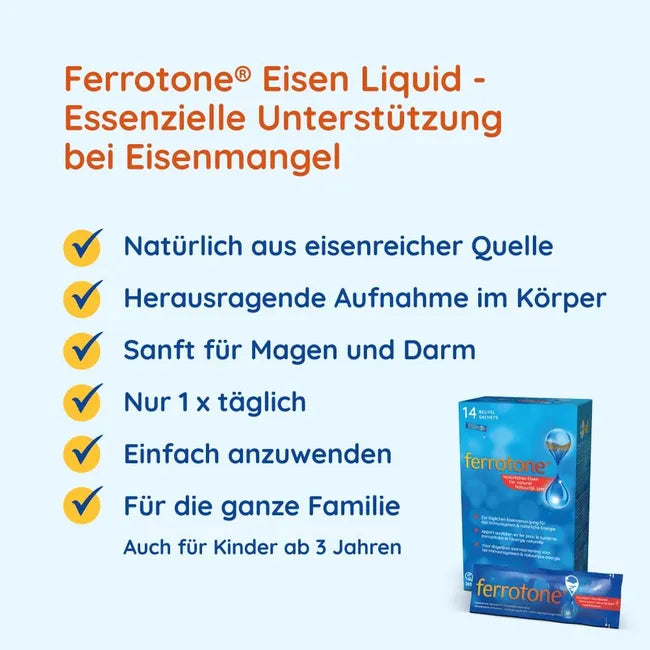 Ferrotone® Natural Iron Apple Natural Iron-Rich Water with Apple Juice & Vitamin C 28 × 25 ml Sachets | Gentle Liquid Iron Supplement | PZN 17888366