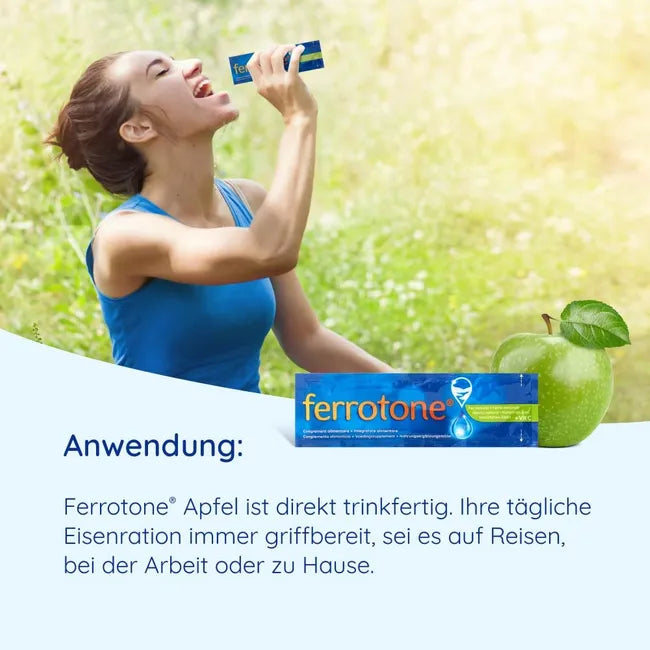 Ferrotone® Natural Iron Apple Natural Iron-Rich Water with Apple Juice & Vitamin C 28 × 25 ml Sachets | Gentle Liquid Iron Supplement | PZN 17888366