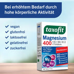 taxofit Magnesium 400 | 400 mg Magnesium + Vitamins B1, B6, B12 & Folic Acid | Muscles, Nerves, Energy & Heart Support | Vegan | 45 Tablets | PZN 17982326