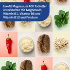 taxofit Magnesium 400 | 400 mg Magnesium + Vitamins B1, B6, B12 & Folic Acid | Muscles, Nerves, Energy & Heart Support | Vegan | 45 Tablets | PZN 17982326