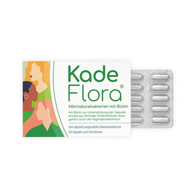 KadeFlora Lactic Acid Bacteria with Biotin 30 Capsules | Women's Vaginal Flora Probiotic | 3 Lactobacillus Strains | 10.8 Billion CFU | PZN 18071012