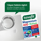 taxofit Magnesium 400 + Potassium | 400 mg Magnesium + 400 mg Potassium, B6, B12, Iron & Zinc | Muscles, Electrolytes & Energy | Vegan | 30 Tablets | PZN 18112952