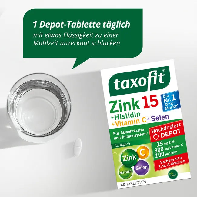 taxofit Zinc 15 + Histidine + Vitamin C + Selenium | Immune System, Skin, Hair & Cell Protection | Vegan | 30 Tablets | PZN 18112969
