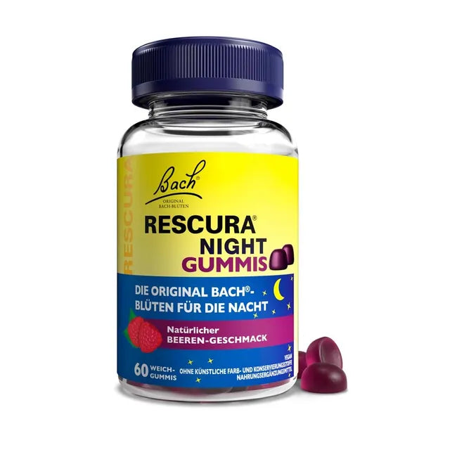 RESCURA 巴赫花精华晚安软糖60粒 | 原初花卉精华混合物与白栗花 | 浆果味 | 不含褪黑激素 | PZN 18198936