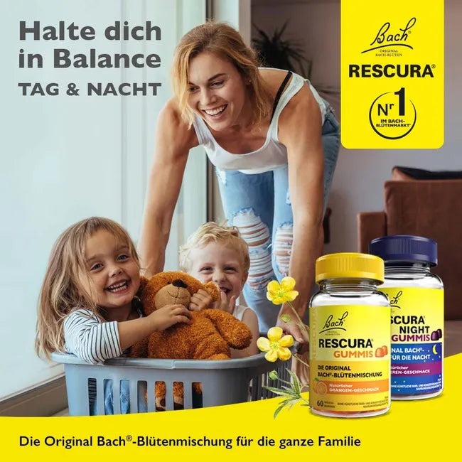 Bach RESCURA Day & Night Gummies Bundle | Original Bach Flower Essence Blend | Orange & Berry Flavors | Vegan | 2 × 60 Gummies PZN 18198936 + PZN 18198913 | Daily & Nighttime Wellness Set