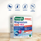 taxofit Magnesium 600 + B12 DIRECT Granules | 600 mg Magnesium + Vitamins B1 & B12 | Muscles, Energy & Nerves | Vegan | 20 Sachets | PZN 18263065
