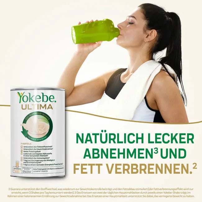 Yokebe ULTIMA Fat Burning Shake | High-Protein Meal Replacement with Guarana, Vitamins & Minerals | Vanilla-Lemon | 2 × 400 g | PZN 18426165