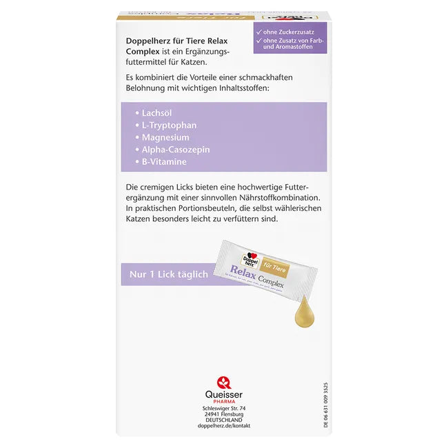 Doppelherz Relax Complex for Cats | L-Tryptophan, Alpha-Casozepin, Magnesium & B Vitamins | Calming & Relaxation Support | 25 Licks | PZN 18450169