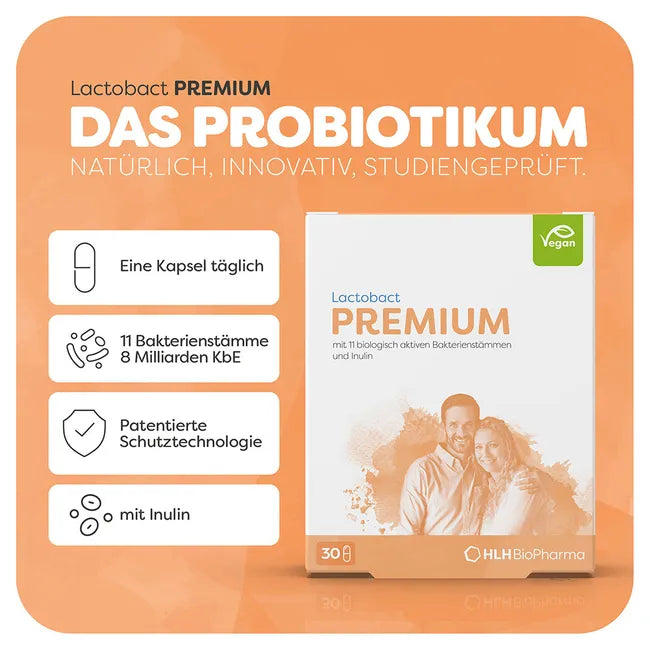 Lactobact PREMIUM Probiotic Capsules 30 Capsules | 11 Live Bacterial Strains | 8 Billion CFU | Gut Microbiome Support | PZN 18487422