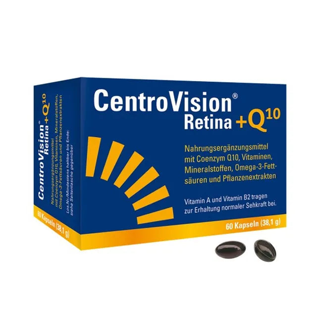 CentroVision Retina + Q10 | Lutein, Zeaxanthin, Coenzyme Q10 & Omega-3 for Vision | 60 Capsules | PZN 18599500