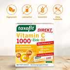taxofit Vitamin C 1000 + Zinc + D3 DIRECT | 1000 mg Vitamin C + D3, Zinc & Selenium | Immune & Antioxidant Support | 20 Sachets | PZN 18652909
