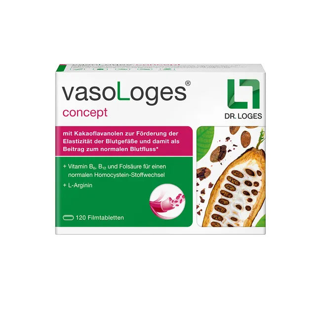 vasoLoges concept | L-Arginine, Cocoa Flavanols, Vitamin B Complex & Vitamin K2 | Vascular & Circulation Support | 120 Film Tablets | PZN 18677482