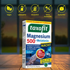 taxofit Magnesium 500 Night + Melatonin | 2-Pack | 1 mg Melatonin, Hops, Vitamin B6 & E | 2 × 30 Tablets | PZN 18739651