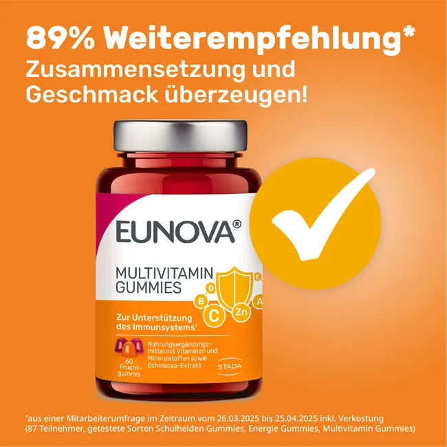 EUNOVA Multivitamin Gummies | 11 Vitamins + 4 Minerals & Echinacea | Immune Support | 60 Gummies | PZN 18747113