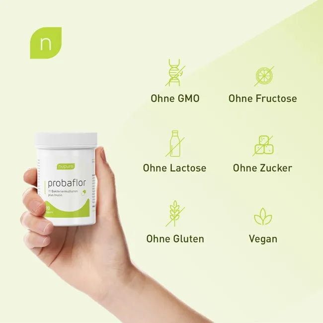nupure Probaflor PLUS Probiotic 60 Capsules | 20 Live Probiotic Strains | 25 Billion CFU | Chicory Inulin & Peppermint Extract | Delayed-Release Capsules | PZN 18757229