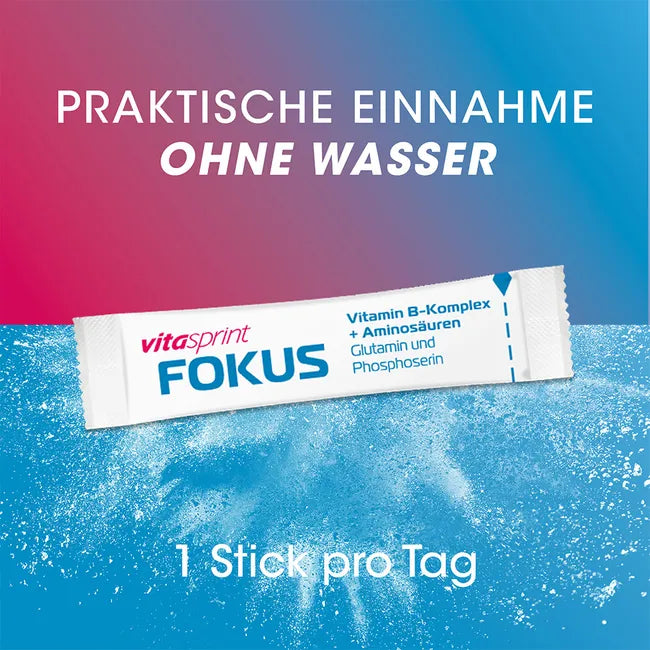 Vitasprint Fokus Direct Sticks | Vitamin B Complex + L-Glutamine & Phosphoserine | Mental Performance & Energy | Caffeine-Free | 20 Sticks | PZN 18760562