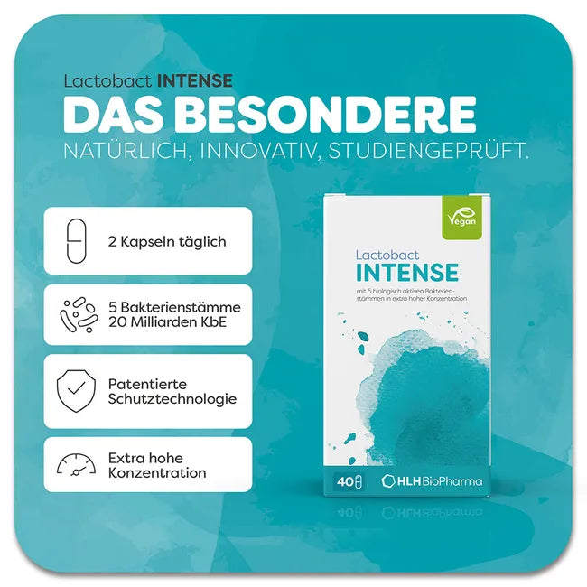 Lactobact INTENSE Probiotic 40 Capsules | 20 Billion CFU | 5 Live Bacterial Strains | Delayed-Release Capsules | Suitable for ages 8 and up PZN 18794673