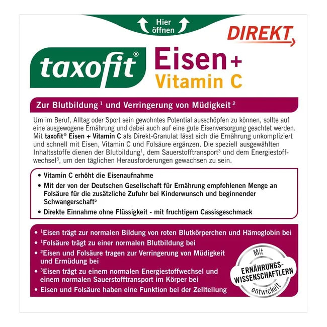 Taxofit 铁+维生素C即食颗粒 20份 | PZN 19080556 | 德国制造