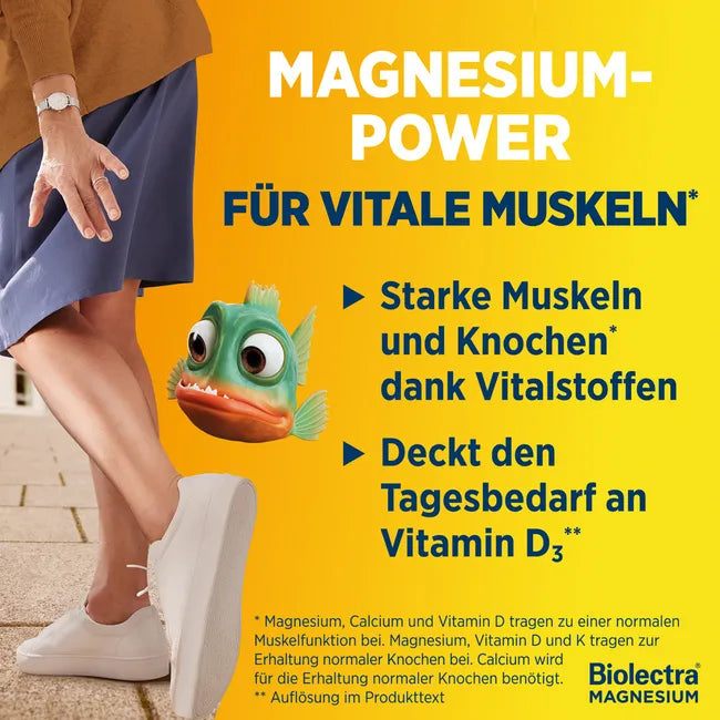 Biolectra® Magnesium 250 mg Muscles & Bones Active | Magnesium + Calcium + Vitamin D3 & K2 | 30 Chewable Tablets | PZN 19145161
