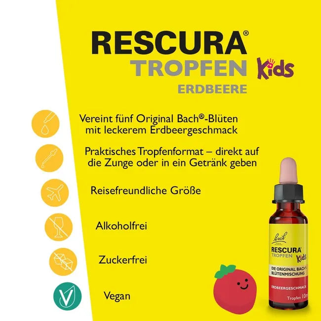 Bach RESCURA Kids Alcohol-Free Drops | Original Bach® Flower Essence Blend | Strawberry Flavor | Alcohol-Free | 10 ml | PZN 19169440