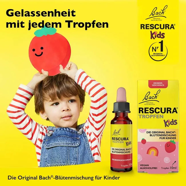 Bach RESCURA Kids Alcohol-Free Drops | Original Bach® Flower Essence Blend | Strawberry Flavor | Alcohol-Free | 10 ml | PZN 19169440