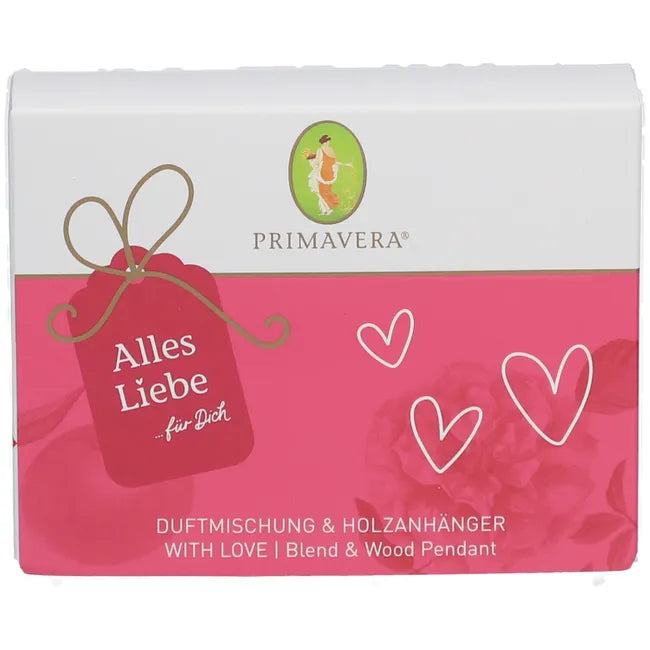 PRIMAVERA Alles Liebe Gift Set | Organic Essential Oil Blend with Linden Wood Aroma Pendant | Rose & Mandarin | 5 ml | PZN 19181926