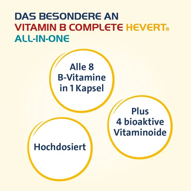 Vitamin B Complete Hevert All-in-One | All 8 B Vitamins + Choline, Betaine, Inositol & PABA | Vegan | 60 Capsules | PZN 19214749