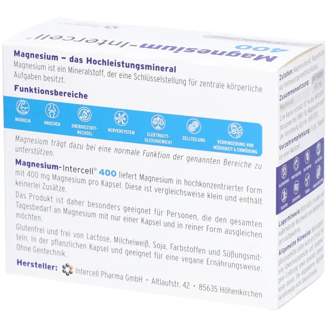 Magnesium-Intercell 400 | High-Dose Magnesium 400 mg | Muscle, Nerve & Energy Support | 120 Capsules | PZN 19275656