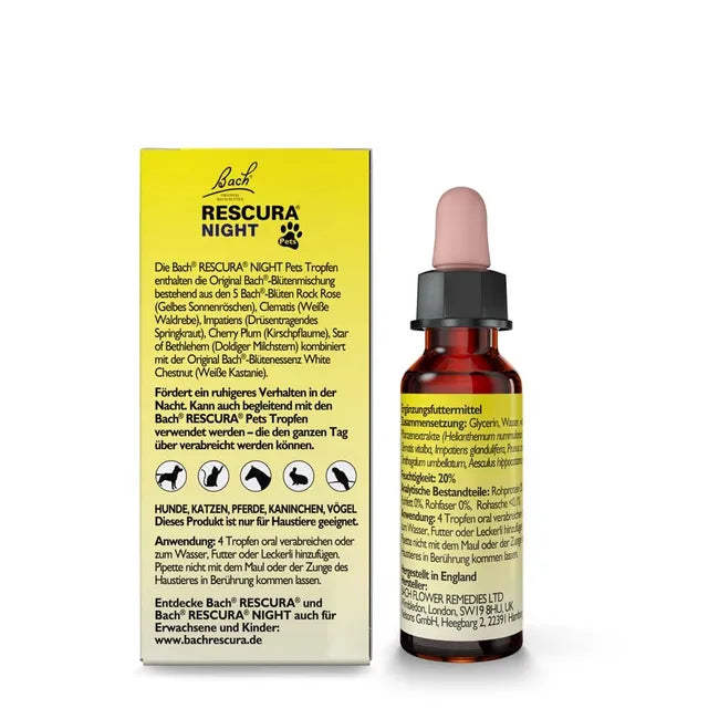 Bach RESCURA Night Pets Alcohol-Free Drops | 6 Bach Flower Essences | Night-Time Calming & Emotional Wellbeing Support | Vegan | 10 ml | PZN 19346333