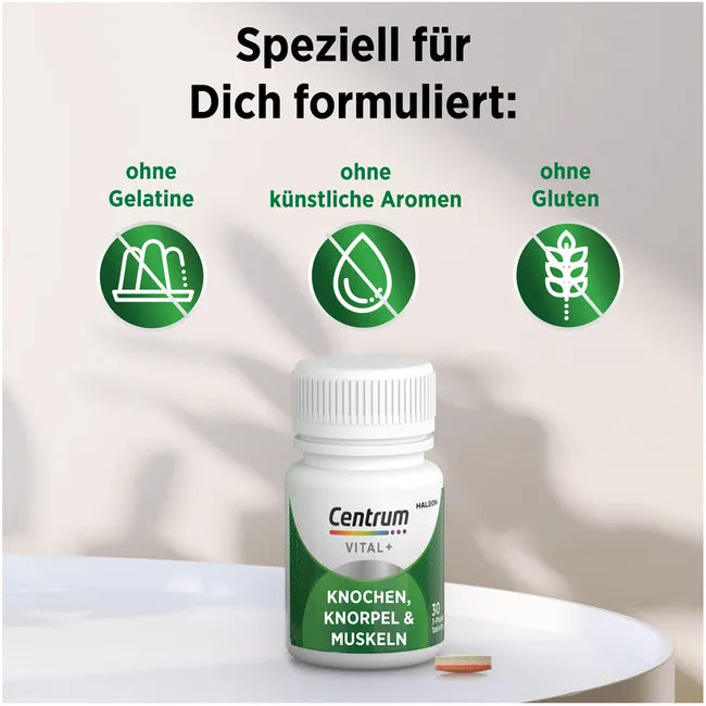Centrum Vital+ Bones, Cartilage & Muscles | Glucosamine, Chondroitin, Magnesium, Vitamin C & D | 3-Phase Formula | 30 Tablets | PZN 19420101