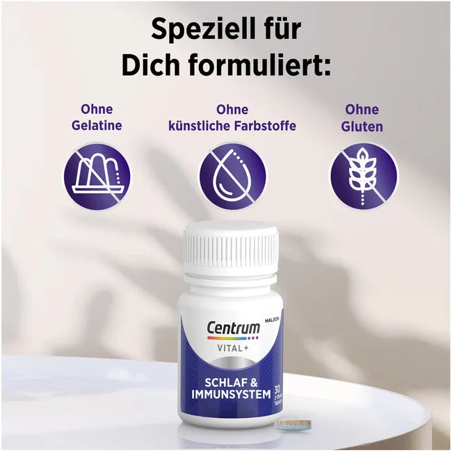 Centrum Vital+ Sleep & Immune System | Melatonin 1 mg, Valerian, Magnesium, Vitamin C & Zinc | 2-Phase Night Formula | 30 Tablets | PZN 19421632
