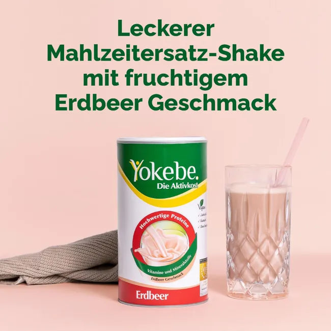 Yokebe Strawberry Meal Replacement Shake | High Protein, Vitamins & Minerals | Vegan, Lactose & Gluten Free | 2 × 500 g | 1 kg Value Pack | PZN 19446253