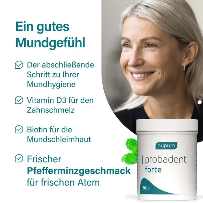 nupure probadent forte | 3 Oral Probiotic Strains, 5 Billion CFU, Vitamin D3 & Biotin | Oral Microbiome & Gum Support | 90 Lozenges | PZN 19453916