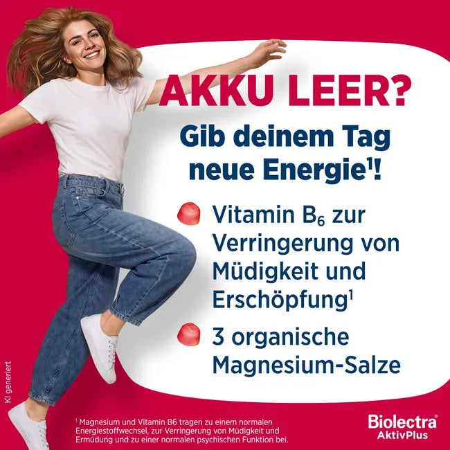 Biolectra AktivPlus Energy & Muscles Gummies | 3 Organic Magnesium Forms + Vitamin B6 | Vegan Sugar-Free Strawberry Gummies | 60 Gummies | PZN 19510643