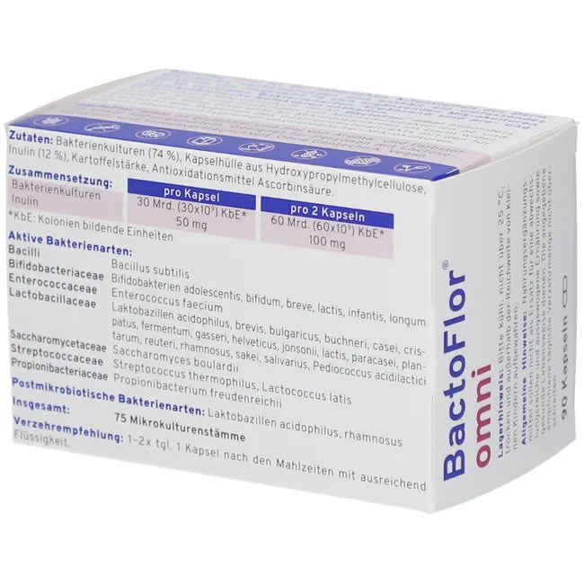BactoFlor Omni | 75-Strain Broad-Spectrum Microbiome Complex + Inulin | 30 Billion CFU per Capsule | Vegan | 90 Capsules | PZN 19524906