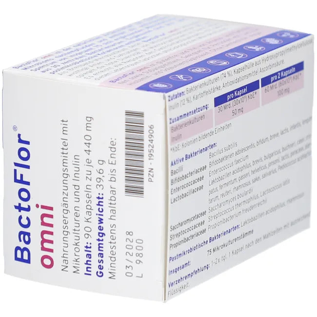 BactoFlor Omni | 75-Strain Broad-Spectrum Microbiome Complex + Inulin | 30 Billion CFU per Capsule | Vegan | 90 Capsules | PZN 19524906