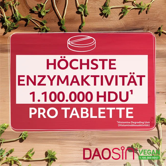 DAOSiN Vegan DAO Enzyme | Plant-Based Diamine Oxidase from Pea Sprouts | 1,100,000 HDU per Tablet | Histamine Breakdown Support | 25 Mini Tablets | PZN 19627279