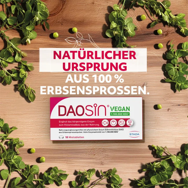 DAOSiN Vegan DAO Enzyme | Plant-Based Diamine Oxidase from Pea Sprouts | 1,100,000 HDU per Tablet | Histamine Breakdown Support | 25 Mini Tablets | PZN 19627279
