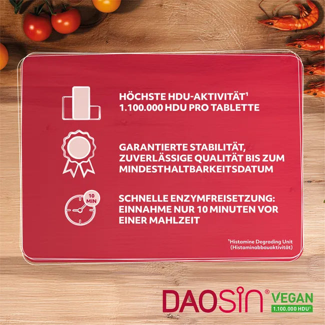 DAOSiN Vegan DAO Enzyme | Plant-Based Diamine Oxidase from Pea Sprouts | 1,100,000 HDU per Tablet | Histamine Breakdown Support | 25 Mini Tablets | PZN 19627279