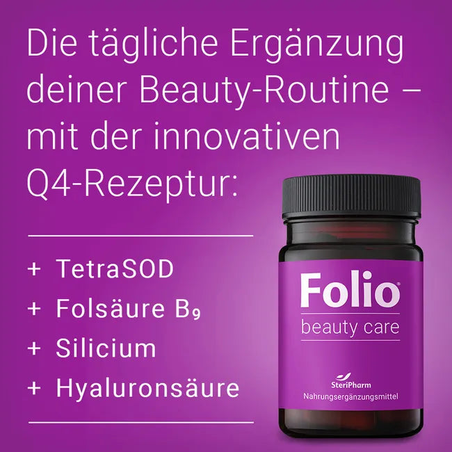Folio Beauty Care 30 Capsules | Vegan Beauty Capsules for Skin, Hair & Nails | Hyaluronic Acid, Biotin, Silicon & Folate | PZN 19630005