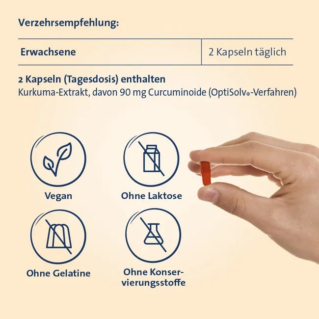 Curcumin Hevert OptiSolv® | High-Bioavailability Turmeric Extract with OptiSolv® Technology | Piperine-Free & Vegan | 120 Capsules | PZN 19709824