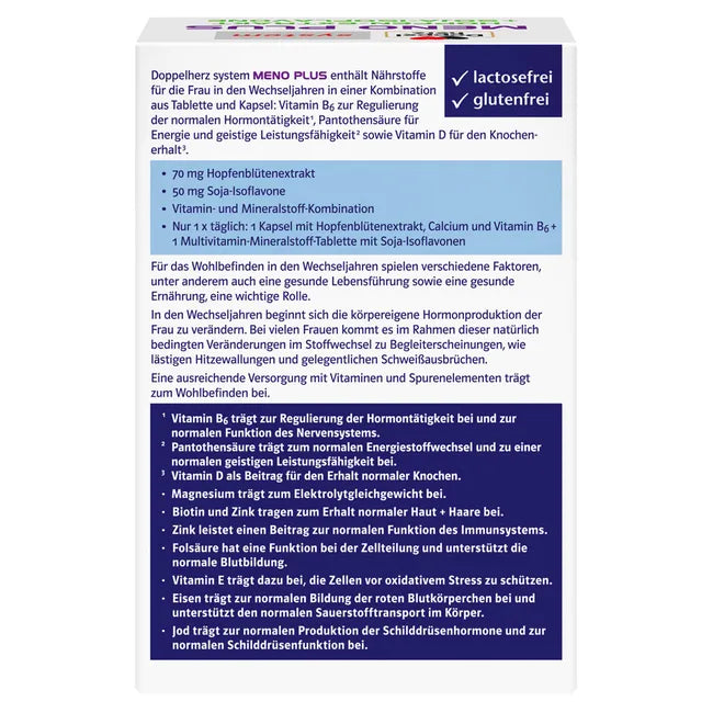 Doppelherz system Meno Plus Double Pack 2 × 60 Pack | Menopause Support | Hop Extract, Soy Isoflavones, Vitamins & Minerals PZN 19712855