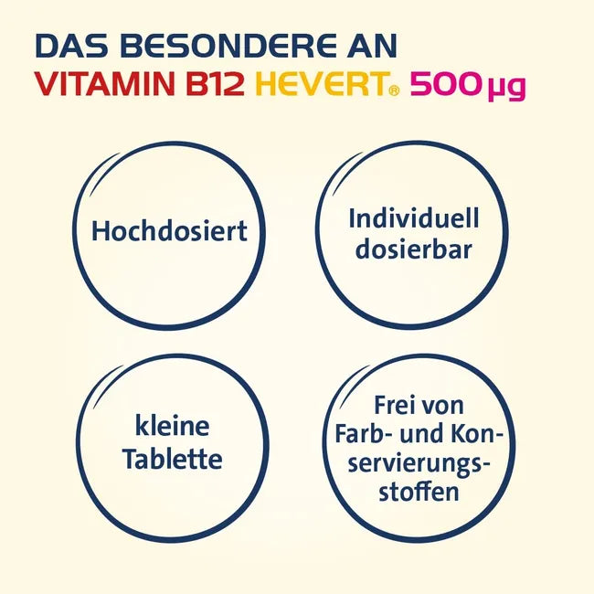 Vitamin B12 Hevert 500 µg 120 Tablets | High-Strength Vitamin B12 | Energy, Nervous System & Red Blood Cell Support | Vegan PZN 19733320