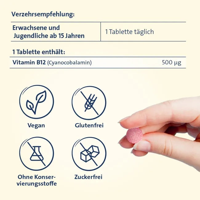 Vitamin B12 Hevert 500 µg 120 Tablets | High-Strength Vitamin B12 | Energy, Nervous System & Red Blood Cell Support | Vegan PZN 19733320