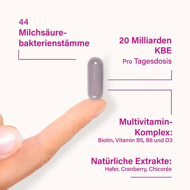 nupure Probaflor FEM Daily | Women's Probiotic | 44 Live Probiotic Strains | 20 Billion CFU | Cranberry, Chicory & Multivitamins | 60 Delayed-Release Capsules | PZN 19754262