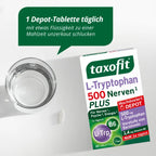 taxofit L-Tryptophan 500 Nerves PLUS | 500 mg L-Tryptophan + Vitamin B6 | Depot Formula for Nerves, Mental Function & Energy | Vegan | 20 Tablets | PZN 19828090
